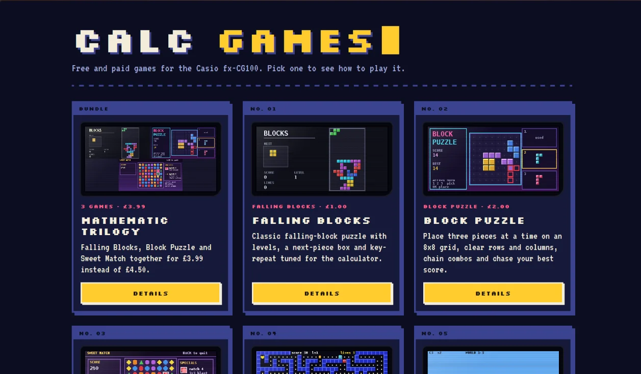 The Calc Games website